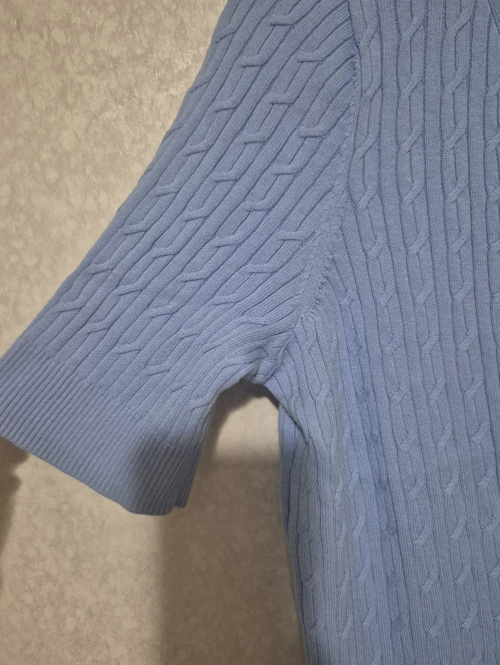 Talbots Light Blue Cable Knit V-Neck Short Sleeve Cardigan...Size:L